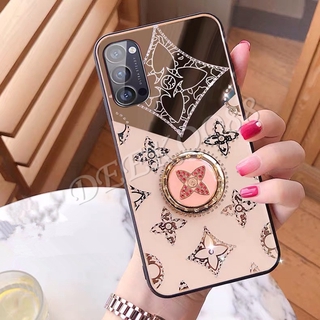 เคสโทรศัพท์ OPPO Reno5 Pro 5G Insหรูหราแฟชั่นเพชรCloverปลอกอะครีลิค OPPO Reno5 กรณี3Dแหวนวงเล็บ