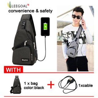 leegoal Fashion Men Recharge Chest Bag, Black - intl