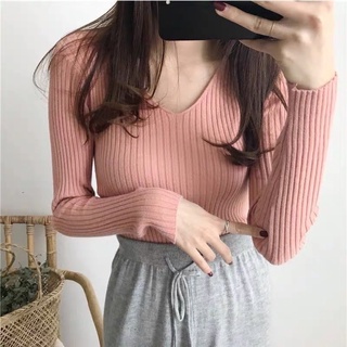 big sale ! New knitted v-neck long sleeve blouse/knitted top /longsleeve top