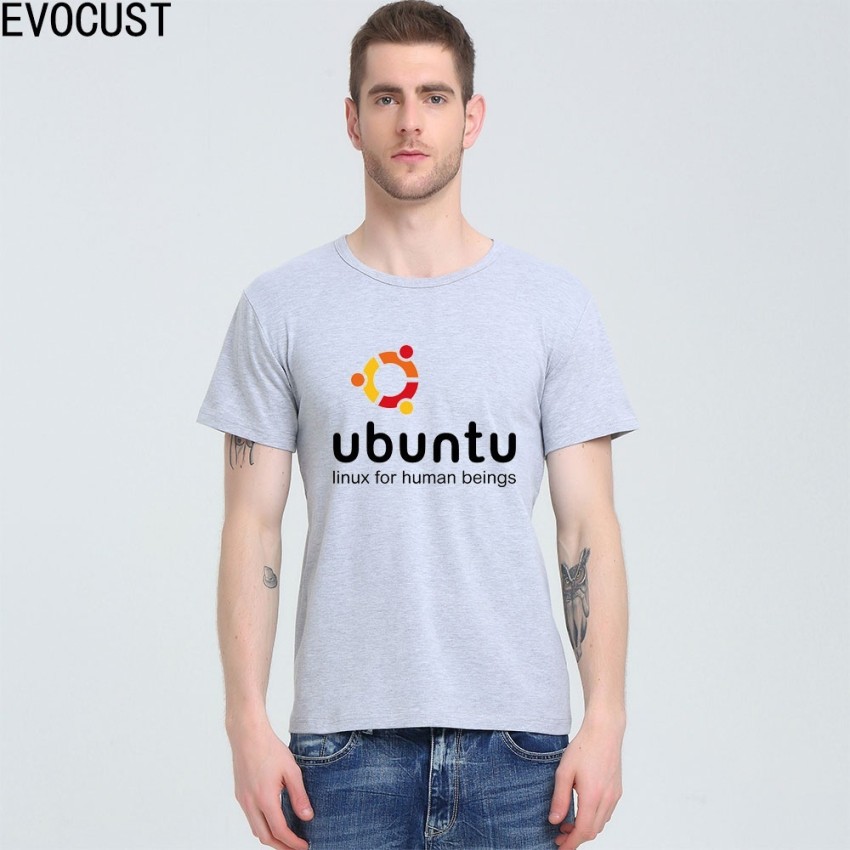 [COD]Korean style Linux Ubuntu Lycra printing round neck 100% cotton t-shirt Digital Inkjet Grey Spo