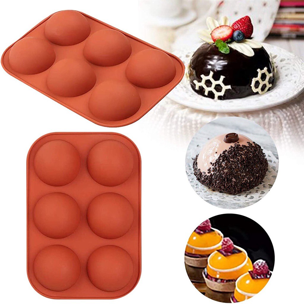 2pcs Brown Dome Mousse 6 Holes Semi Sphere Cupcake Baking for Making Chocolate Hot Cocoa Bomb Ball Mold TeaRoo Silicone Mold Jelly Cake 