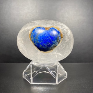 หินลาพิส ลาซูรี และควอตซ์ งานฝีมือโบราณแท้ ANTIQUE HANDCRAFT Lapis lazuli heart in Clear Quartz Round Rock) #1