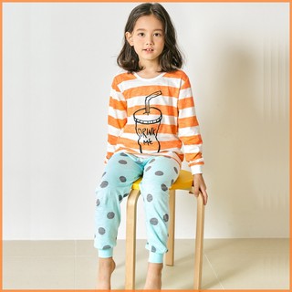 [UNIFRIEND] Kids Pajamas Girls Sleepwear Clothes Set Home Wear, Long Sleeve 100% Organic, Girls Pyjamas Nightwear (Line Juice)