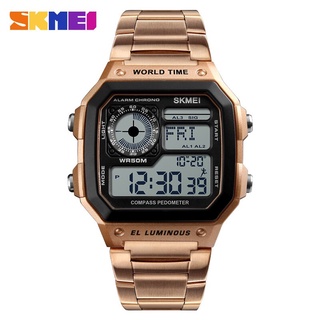 SKMEI Outdoor Sport Watch Men Compass fitness watch 5Bar Waterproof Watches Stainless Strap Digital Watch reloj