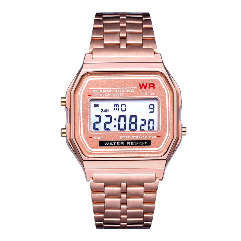 Ss Elegant Mens Womens Retro สแตนเลส LCD นาฬิกาจับเวลากีฬาดิจิตอล - รูปที่ 4