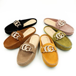 Size 41-45 รองเท้าคัทชู เปิดส้น แบบอะไหล่ CG หนังกำมะหยี่ Lily Shoes [ใส่โค้ด 04A37E4DE ลด 15%]