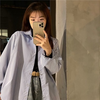 Suxi เสื้อเชิ้ตแขนยาวลําลอง ทรงหลวม ลายทาง สไตล์เกาหลี แฟชั่นเรโทร สําหรับผู้หญิง