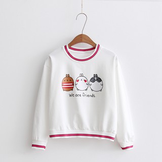 เสื้อครอปเเขนยาวคอกลมสีขาว(ฟรีไซส์)