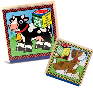 [16 ชิ้น] Melissa &amp; Doug Farm Cube Puzzle หลากรุ่น 775/3771 พัซซิลลูกบาศก์ 6 รูป 16 ชิ้น รุ่นฟาร์ม สัตว์เลี้ยง  นำเข้าจาก USA อย่างดี ทนทาน ปลอดภัย