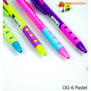สีน้ำเงิน ปากกาหมึกแบบกด หัว 0.5 mm. Pencom OG06 ปากกาหมึกน้ำมันแบบกดแฟนซีทึบ Pascal Coloured Pen