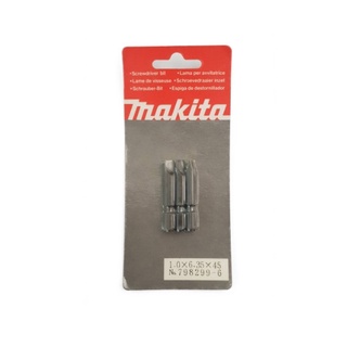 MAKITAดอกไขควงปากแบน (-) ขนาด 1 x 6.35 x 45 MM ก้าน Hex 6.35 MM  รุ่น 798299-6 จำนวน 3 ชิ้น