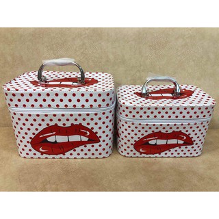 กระเป๋าเก็บเครื่องสำอาง แบบที่ 13  สีขาวลายจุด  Cosmetic bag &lt;พร้อมส่ง&gt;