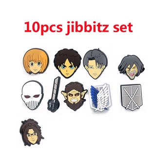 10 ชิ้น การ์ตูนลูฟี่ jbt อะนิเมะ croc jbt One Piece Attack on Titan croc Charms อุปกรณ์รองเท้า สําหรับผู้ชาย หลุมรองเท้าตกแต่ง Pins