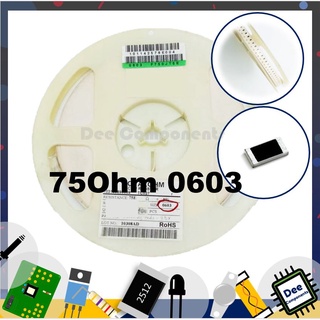 75Ohm (75) 0603 ±1% 100 mW ±200ppm/°C 0603 F750JT5E Uni-Ohm 1-A2-9 (ขายยกแพ็ค 1 แพ็ค มี 100 ชิ้น)