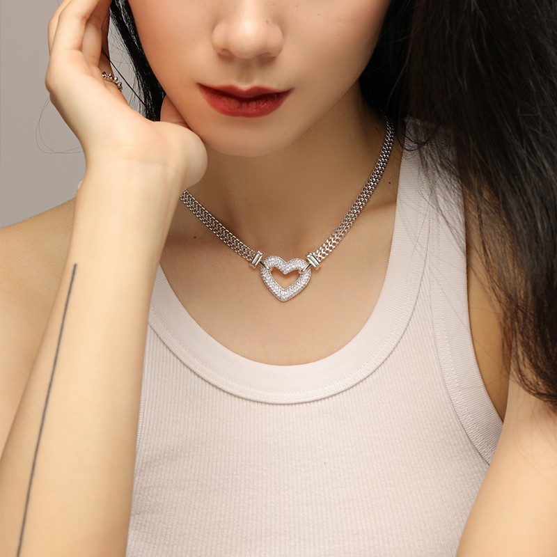 DINN ดีไซน์ดั้งเดิมให้ความรู้สึกเงินรักสร้อยคอกว้างผู้หญิงเฉพาะโซ่ไหปลาร้าคำสารภาพของขวัญวันวาเลนไทน