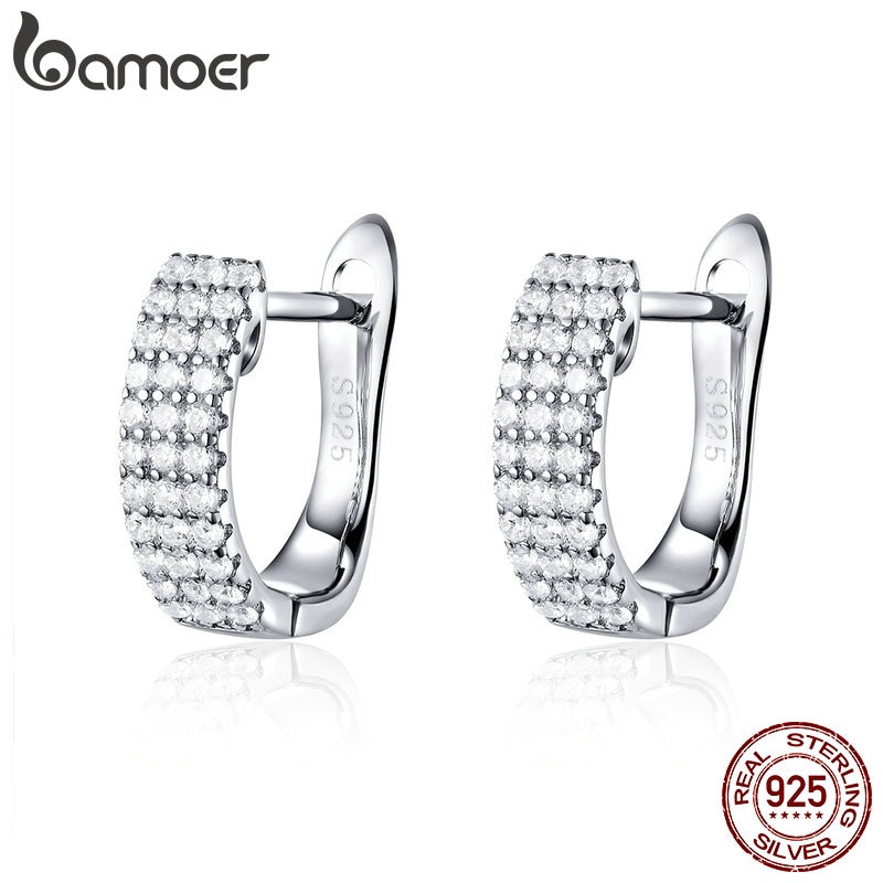 BAMOER 925 Sterling Silver ต่างหู With Shining Cubic Zircon SCE560