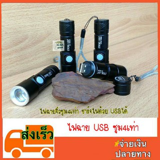 ส่งเร็ว* ไฟฉายซูม ไฟฉายแรงสูง ไฟฉายUSB ไฟฉายซูม4เท่า