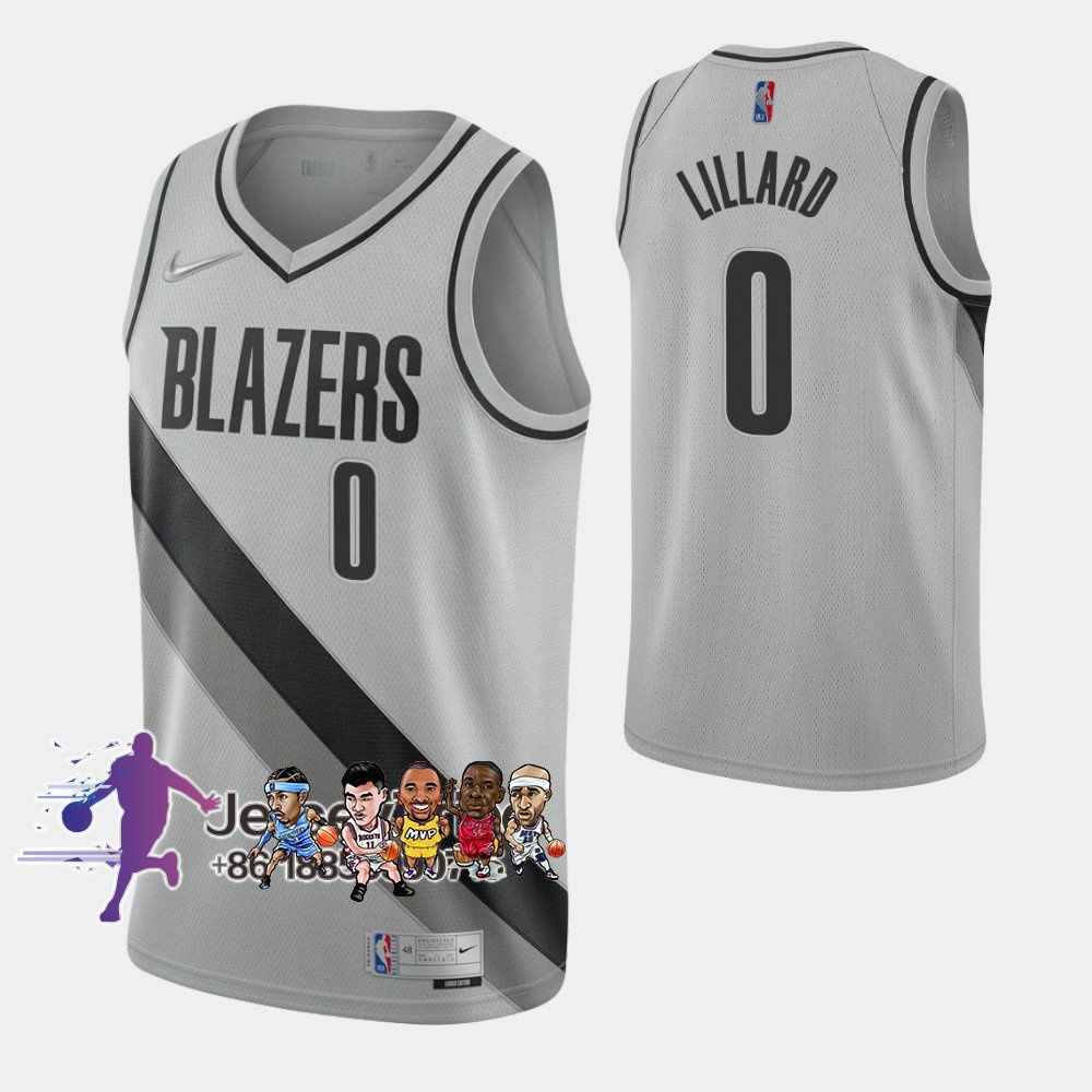 เสื้อกีฬาบาสเก็ตบอล NBA Portland สําหรับผู้ชาย #0 เสื้อกีฬาแขนสั้น ลายทีม Damian Lillard 2020-21 สีเทา