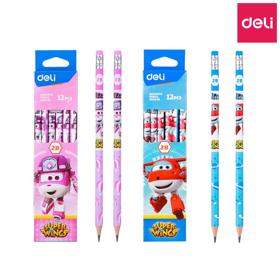 [12 แท่ง] Deli Super Wings ดินสอไม้ คละสี
