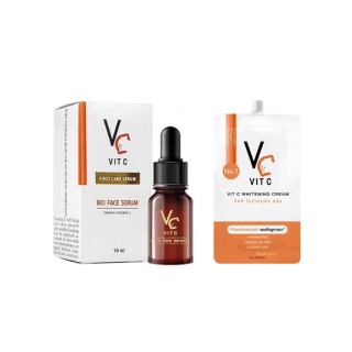 Vit C Bio face Serum (10 ml.) เซรั่มวิตซีน้องฉัตร/ VC Vit C Whitening Cream วิตซี ไวท์เทนนิ่ง ครีม 7 g.