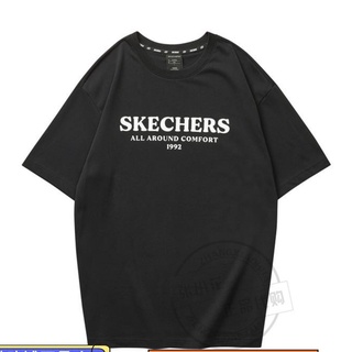 เสื้อยืดผ้าฝ้ายพิมพ์ลาย เสื้อยืดคอกลม แขนสั้น ผ้าฝ้าย พิมพ์ลาย Skechers ทรงหลวม เข้ากับทุกการแต่งกาย แฟชั่นสําหรับผู้หญิ