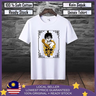 เสื้อยืด ผ้าฝ้าย 100% พิมพ์ลาย GOLD DRAGON LUFFY Viral Lelaki สําหรับผู้ชาย