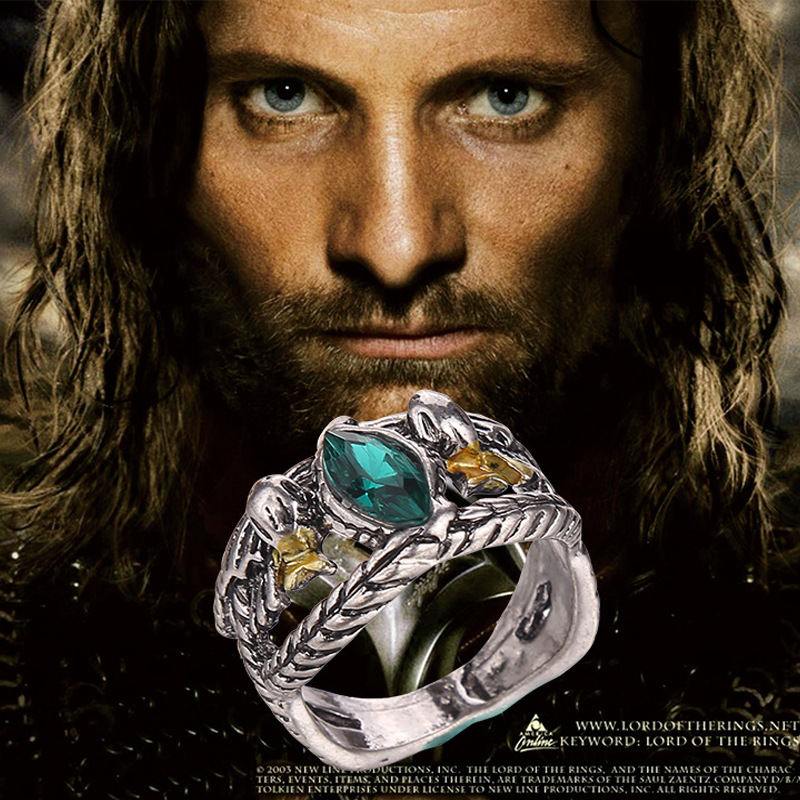 Lord Of The Aragorns แหวนของ Barahir Retro โบราณสีเงินสีเขียวคริสตัลแหวนผู้หญิง/ผู้ชายแฟชั่นเครื่องประดับ