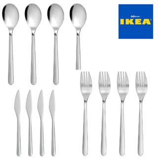 GO_IKEA {พร้อมส่ง+แท้💯%} ช้อน ส้อม มีด ช้อนกลางชุดละ 4 ชิ้น ,ช้อนชา ช้อนของหวาน ชุดละ 6 ชิ้น สเตนเลส ikea อิเกีย