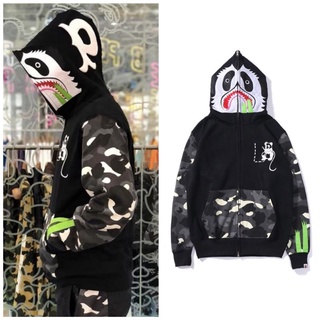 BAPE shark panda camouflage green sweater hoodie