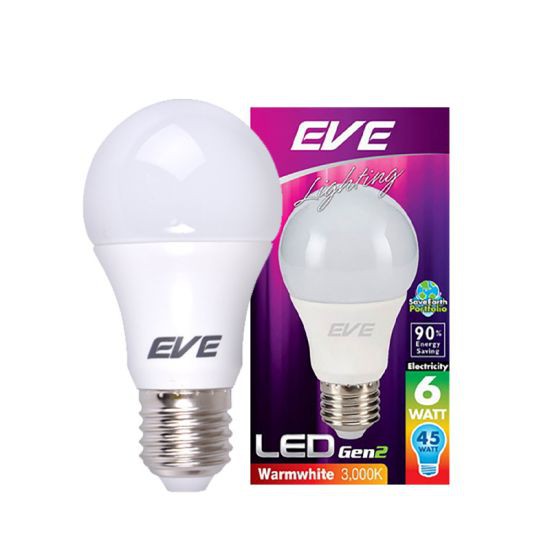 EVE LIGHTING หลอดไฟ LED (E27) รุ่น A60 กำลัง 6 วัตต์ Warmwhite