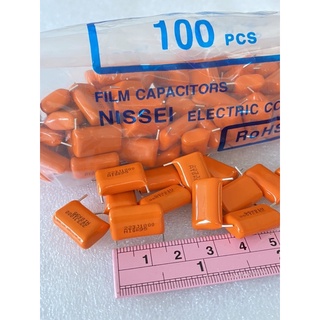 223J1000V 0.022UF 1000V (แพ็ค5ตัว) คาปาซิเตอร์ ไมล่า NISSEI Japan ตัวสีส้มขาห่าง15มิล 223J1000 C223 J 1000V C223J1000V