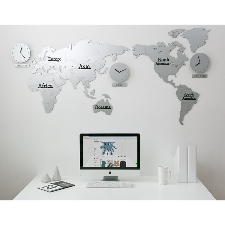 นาฬิกาไม้ติดผนัง รูปแผนที่โลก Wood World Map Clock