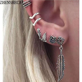 ต่างหู ตุ้มหู จิว Punk Vintage Ear Clip Pendientes Brinco Girls Bijoux Chain Tassel Leaf Clip Ear - 1 ชุดตามรูป