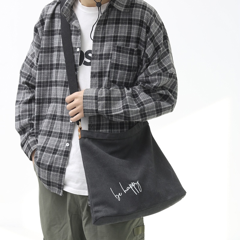 2022 Casual Ulzzang Sling Bag For Women Large Capacity Canvas Bag Men College Student Tote Bag
