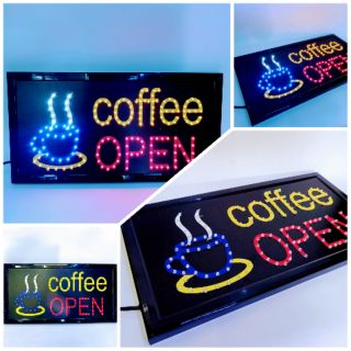 ป้ายไฟled coffee+Open,ป้ายไฟแอลอีดีตัวใหม่รูปถ้วยกาแฟแบบสติกเกอร์