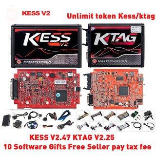 Kessv2 V2.53 V5.017 ชุดจูนเนอร์ ECU สีแดง EU KTAG V2.25 V7.020 4 LED Master Kess v2 LED BDM Frame KTAG ECU