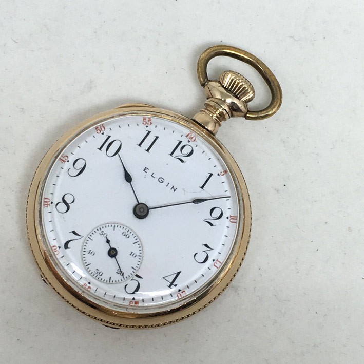 นาฬิกามือสอง  ของแท้ นาฬิกาพก pocket watch 1950 ELGIN original USA ขนาดตัวเรือน 35 mm หน้าปัดขาวเคลือบกระเบื้องเลขอารบิค
