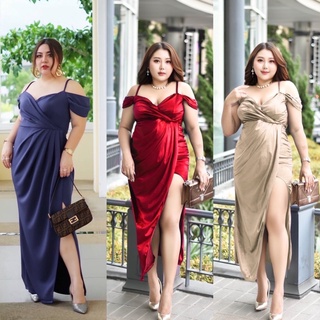 Janny เดรสสาวอวบ อ้วน Bigsize Plussize ชุดออกงาน ชุดราตรี มีงาน 2 ผ้า ผ้ามิลิน ผ้ากำมะหยี่ เดรสยาว