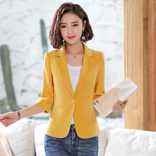 พร้อมส่ง--เสื้อสูท ผ้ายืด เหมาะกับคนทำงานหรือใส่เที่ยว เสื้อสวยงาม สี ดำ ขาว เหลืองสามสี#1129