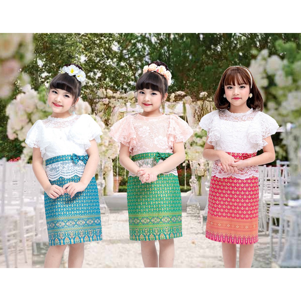 ชุดไทยประยุกต์ Mae Mali ชุดไทยเด็กหญิง ชุดไทย เดรสชุดไทย เดรสลูกไม้ เดรสผ้าไทย Thai Dress Thai Costume Girl