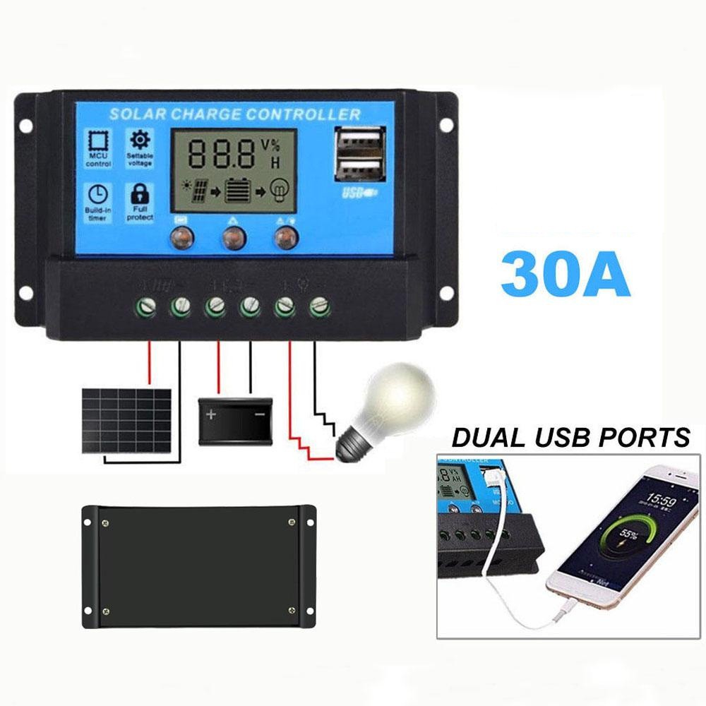 (30A)12V 24V Auto work PWM Charge Controller with LCD Dual USB 5V