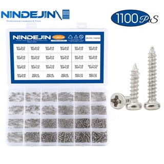 Nindejin ชุดสกรูหัวกระทะ ชุบนิกเกิล ขนาดเล็ก M1.2 M1.4 M1.5 M1.7 M2 1100 ชิ้น