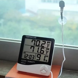 เครื่องวัดอุณหภูมิความชื้นแบบดิจิตอล LCD นาฬิกาวัดอุณหภูมิความชื้นอุณหภูมิอิเล็กทรอนิกส์ในร่มกลางแจ้ง สถานีอากาศนาฬิกาแข