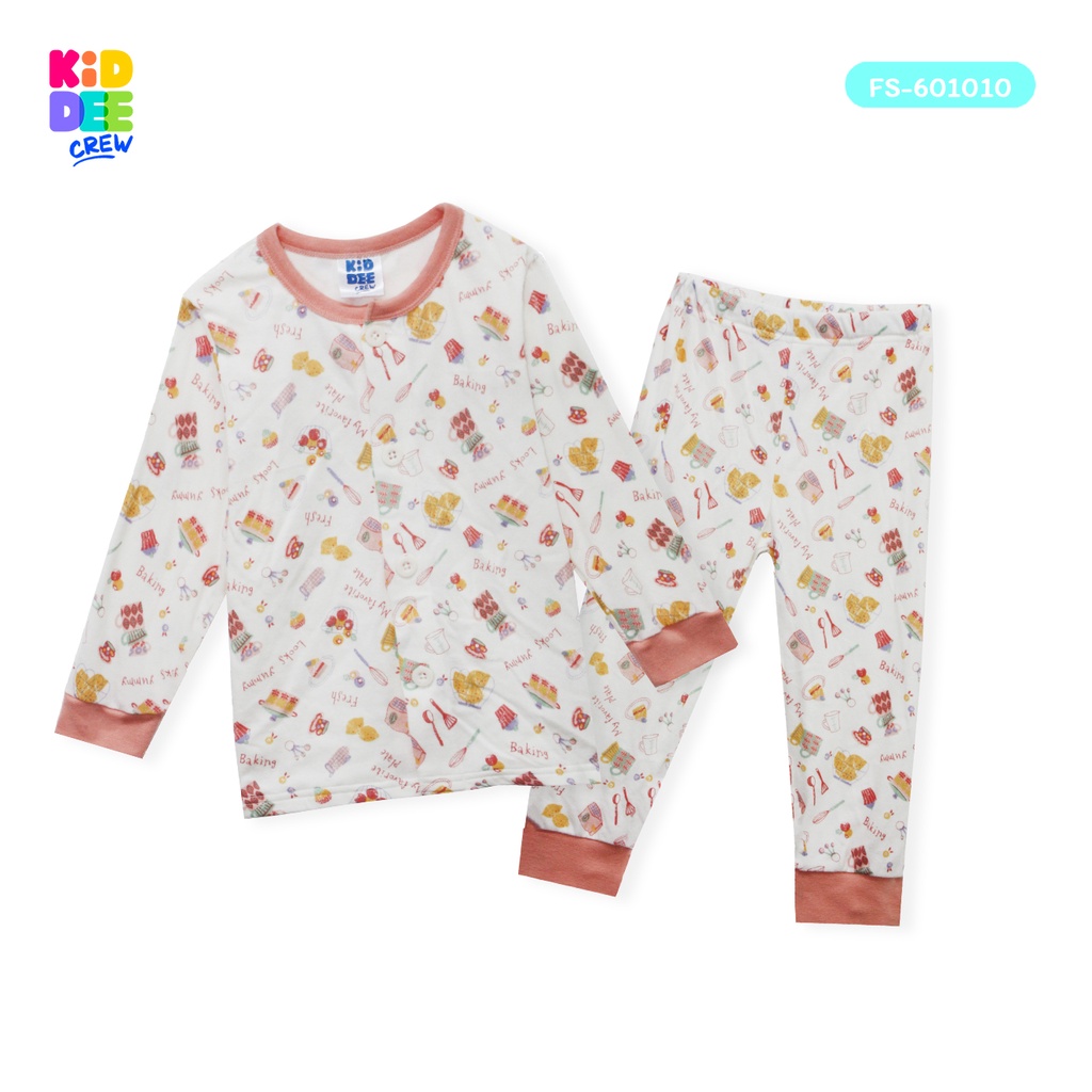 KiddeeCrew ชุดนอนครีมส้มลายคัพเค็ก Orange cream pajamas with cupcake pattern เหมาะสำหรับอายุ 1-12 ปี