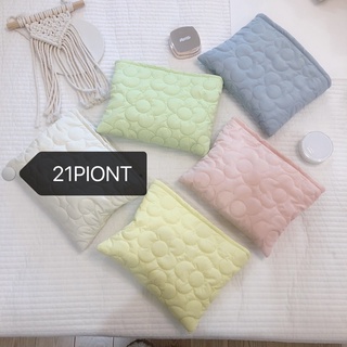 21PIONT🪐พร้อมส่ง🪐 กระเป๋าถือ กระเป๋าเครื่องสําอาง แบบหนานุ่ม ปักลายดอกไม้ สีพื้น KP15