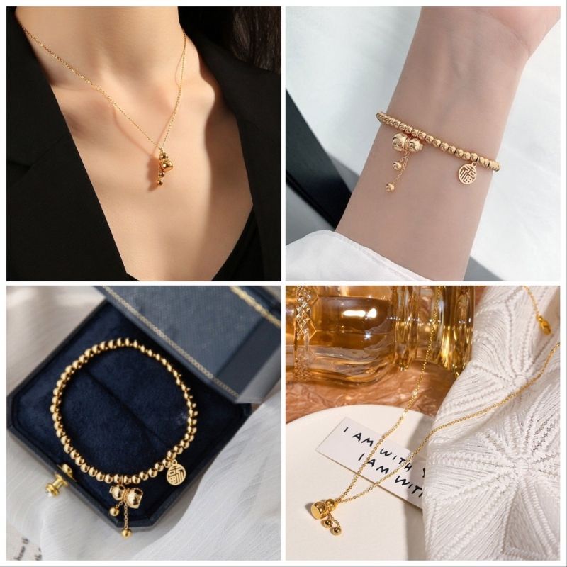 TTN7210 - ชุดน้ําเต้าไทเทเนียม (สร้อยคอ สร้อยข้อมือ - ขาว/เหลือง)