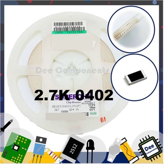 2.7K Ohm 0402 ±1% 62.5 mW ±100ppm/°C 0402WGF2701TCE ROYAL OHM  1-A3-21 (ขายยกแพ็ค 1 แพ็ค มี 100 ชิ้น)