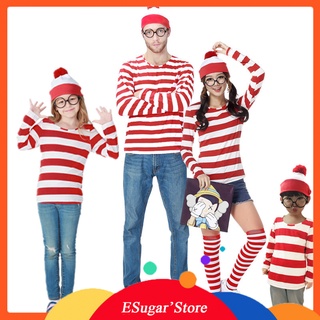 ชุดเครื่องแต่งกาย เสื้อยืด ลาย Where s Wally สีแดง สําหรับเด็ก ผู้ใหญ่ ผู้หญิง ผู้ชาย