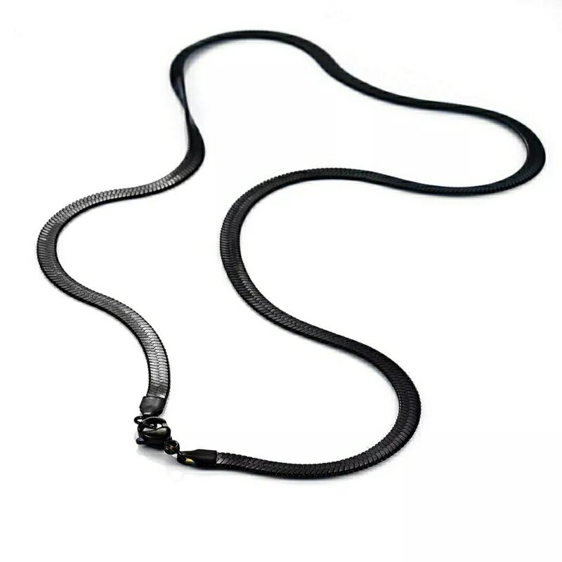 PREMIUM FLAT BLACK TITANIUM NECKLACE ANTI-RUST สําหรับผู้ชายและผู้หญิง ANTI-FADE KT1