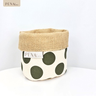 Pena Home : PLANT POT COVER กระถางต้นไม้ สีครีมลายจุดเขียว รุ่น 7PAS0009-7PAXL0009